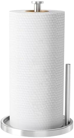 Paper Towel Holder Countertop, Standing Paper Roll Holder with Anti Slip Weighted Base, Stainless Steel Freestanding Paper Towel Holder for Kitchen, Silver