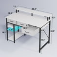 thumbnail image 2 of Greenstell Bureau d'Ordinateur 39 Pouces avec Prises Intégrées et DEL, Bureau de Bureau à 3 Tiroirs avec Support pour Moniteur, Blanc, 2 of 7