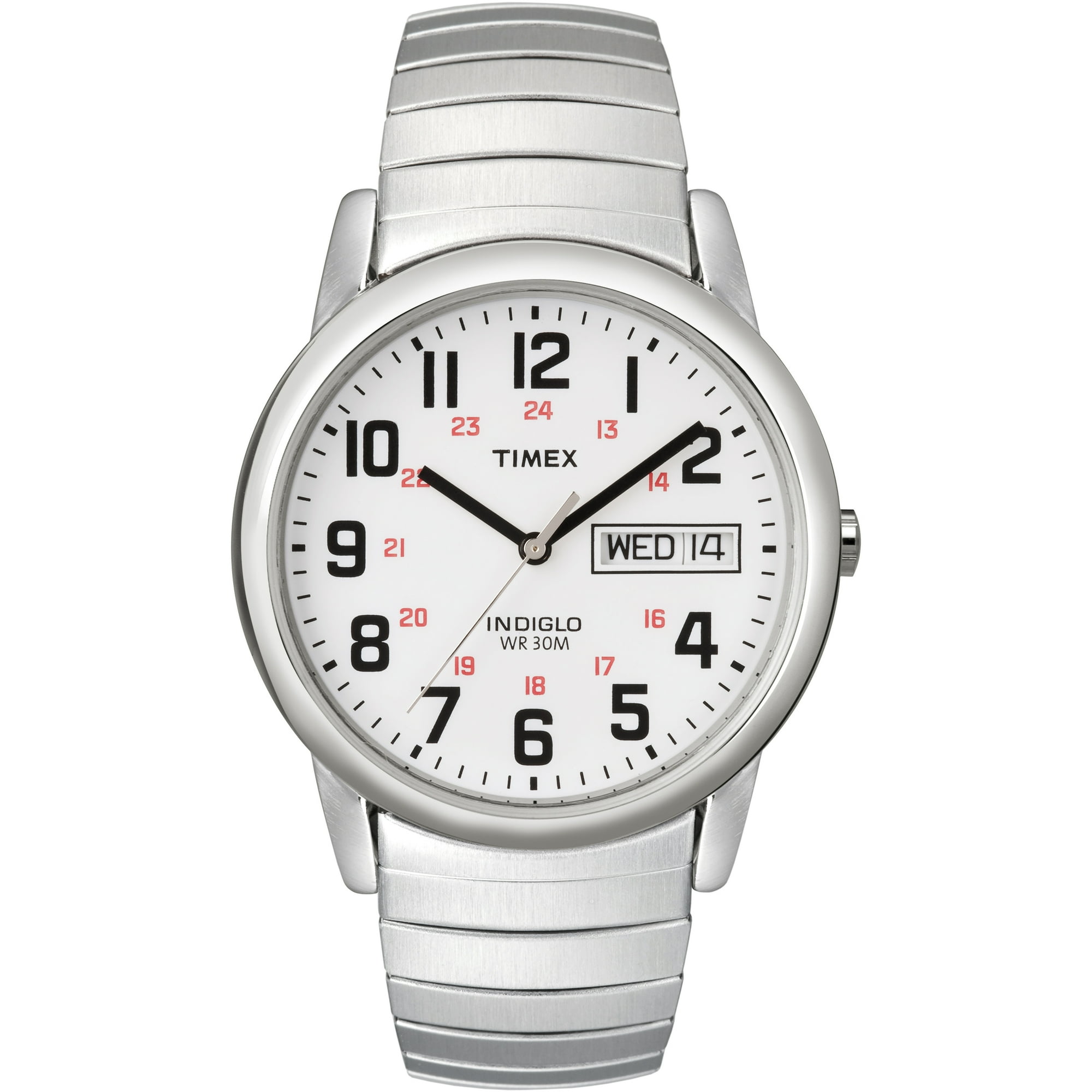 Timex Men's Easy Reader 35mm Day-Date Watch – Silver-Tone Case White Dial with Silver-Tone Expansion Band