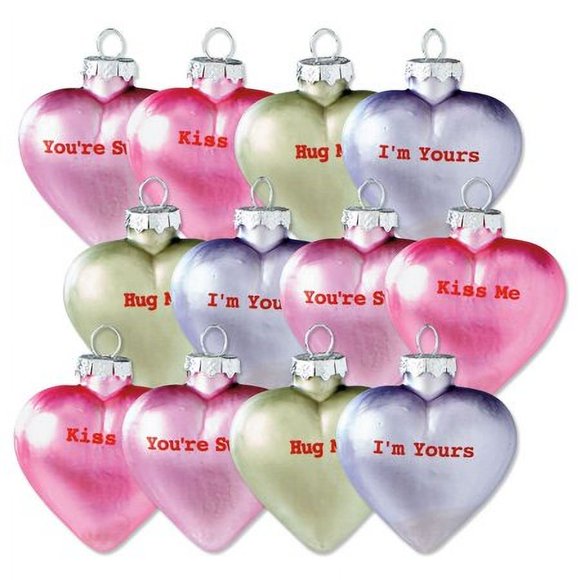 Lillian Vernon Pastel Candy Conversation Hearts Glass Valentine's Day Ornaments - Set of 12, 4 Designs, Party Decorations, Holiday Home Decor, 1-1/4"" x 2"" x 2-1/2""