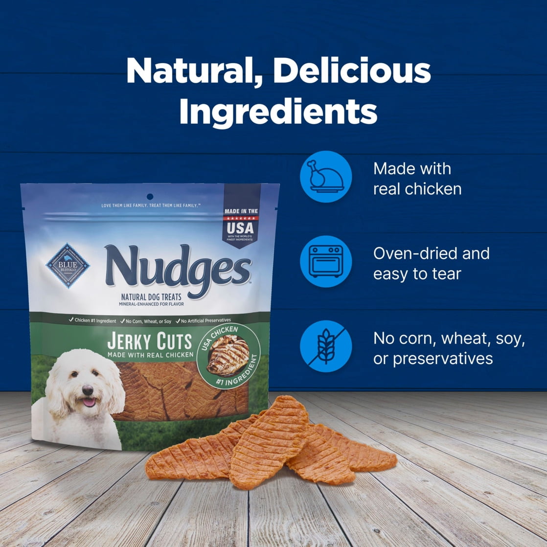 (2 pack) Blue Buffalo Nudges Jerky Cuts Dog Treats, Chicken, 16-oz. Bag