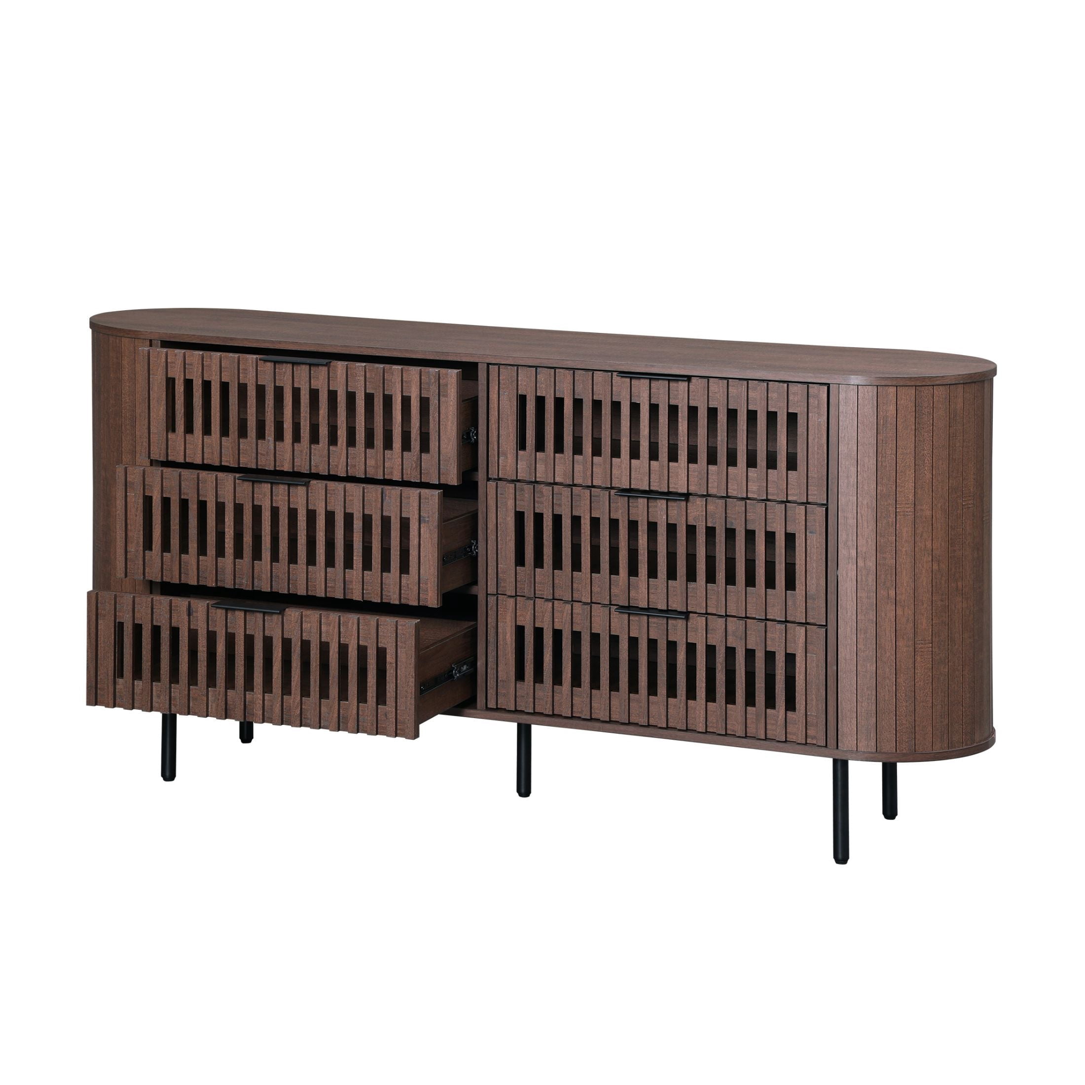 FITUEYES Fluted 6-Drawer Dresser, Wooden Storage Chest for Bedroom, Living Room & Entryway, Walnut