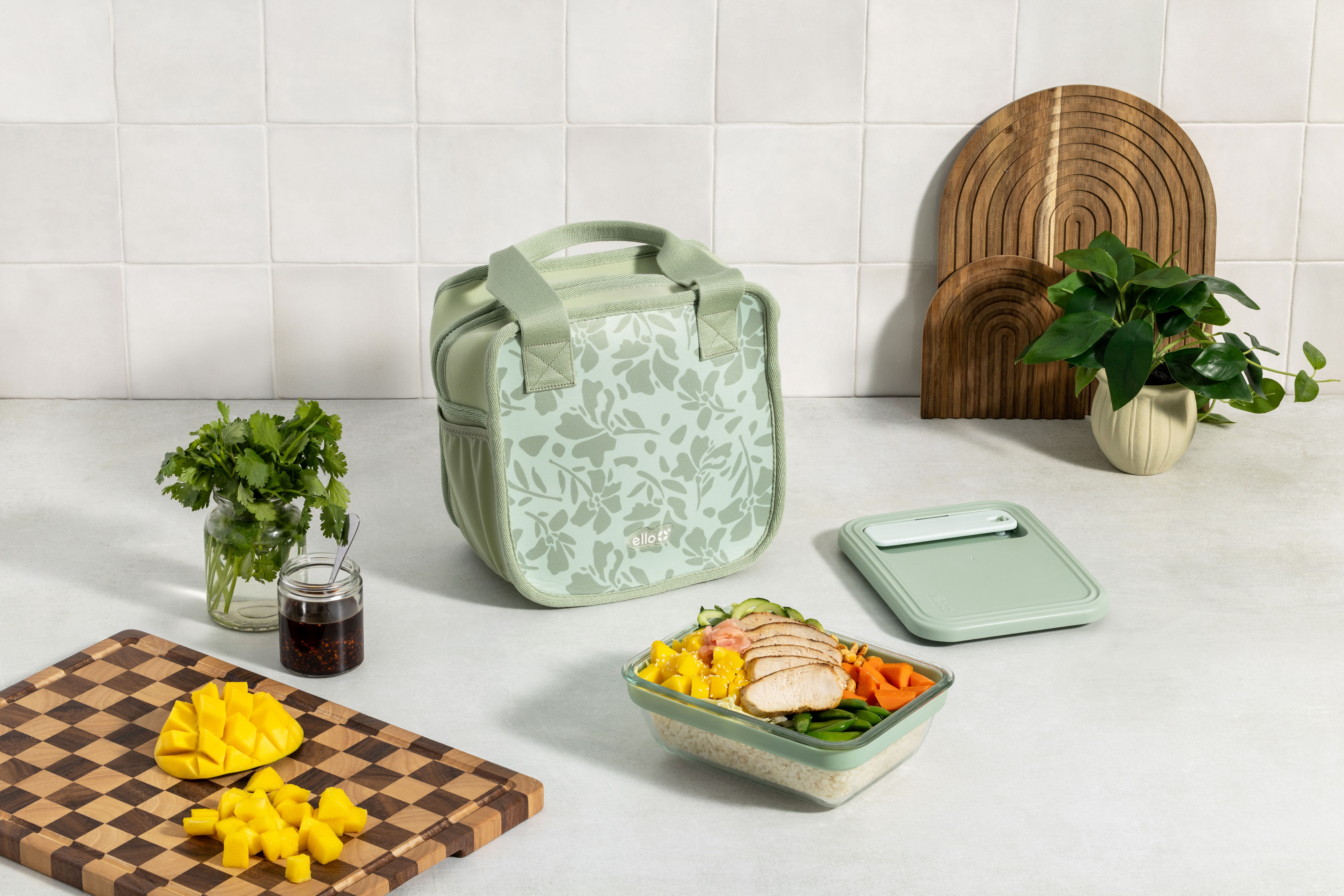 (2 pack) Ello Fresh Stack™ Glass Meal Prep Container | Airtight Leak-Proof Locking Lids, Dishwasher Safe, BPA-Free | 4.7 Cup | for Meal Prep and Food Storage | Sage