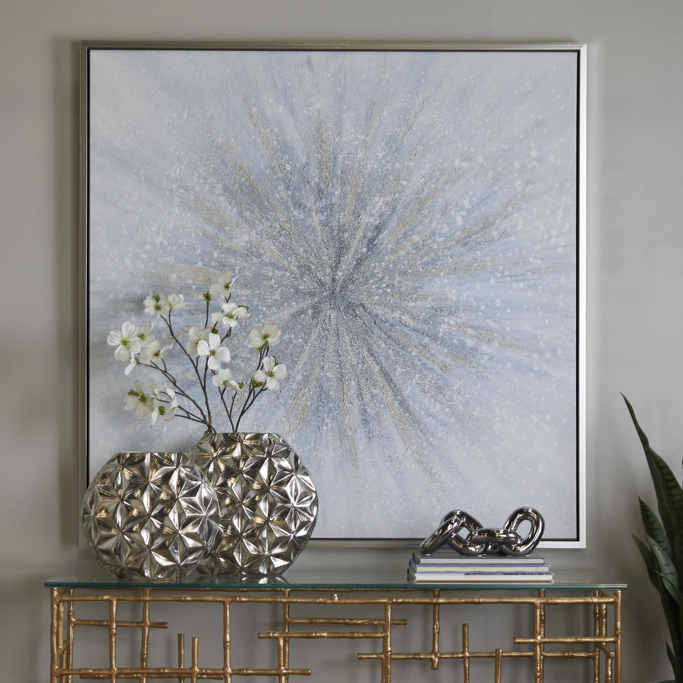 47" x 47" Radial Starburst Framed Wall Art with Silver Frame, by DecMode