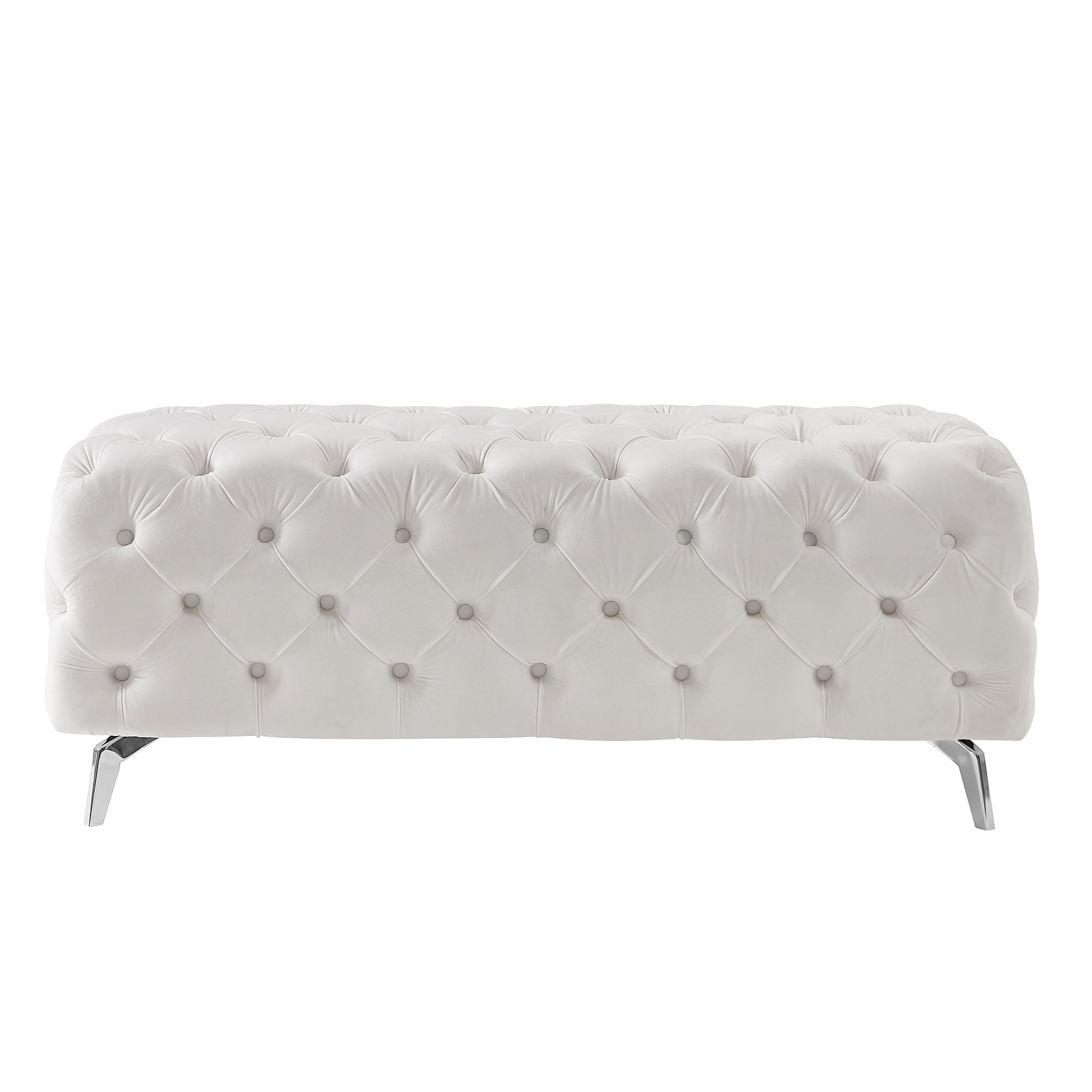 Kepooman 51 Inches Modern Velvet Bedroom Bench, Button-Tufted Upholstered Ottoman End of Bed Bench for Entryway Living Room Bedroom, White Kepooman 51 Inches Modern Velvet Bedroom Bench, Button-Tufted Upholstered Ottoman End of Bed Bench for Entryway Living Room Bedroom, White