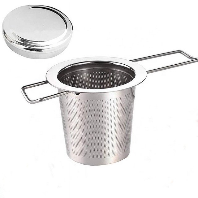 Accesorio de cocina colador de té, filtro de té y tapa/bandeja de goteo, filtro de té extrafino, para todo el té suelto y todas las hojas de té, diseño