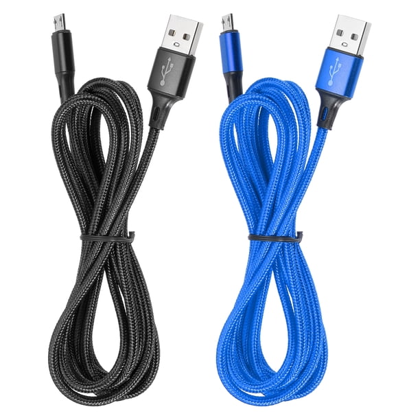 Cable de carga para controlador de 2 piezas, cable USB A a Micro USB de 6 pies, cable USB Micro USB, cable de carga, cable de carga rápida, cordón de cargador de teléfono, azul/negro