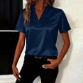 thumbnail image 2 of Miqool Womens Silk Satin Tops Short Sleeve V Neck Dressy Shirts Business Casual Work Blouses S-2XL, 2 of 7