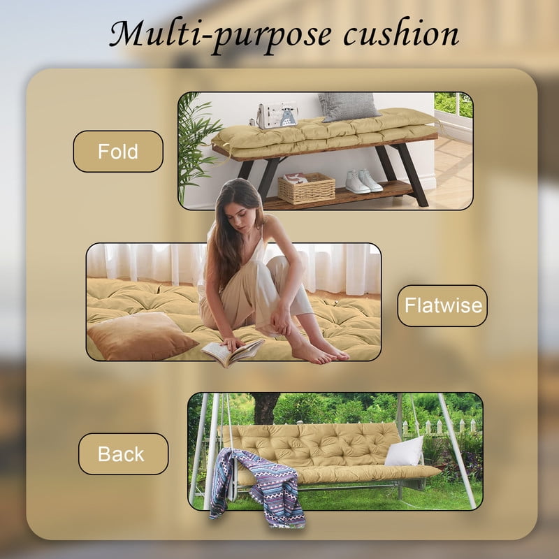Outdoor Cushions for Patio Furniture, 4" Thick Waterproof Porch Swing Cushions Replacement with Backrest, 2-3 Seater Bench Cushion（Beige,40*40in）
