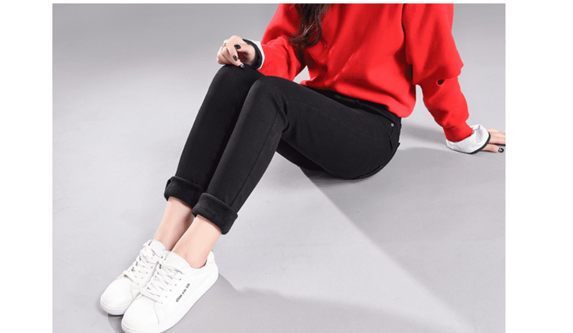 Women High Waist Fleece Lined Jeans 