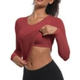 thumbnail image 4 of tarylea Women's Yoga Tops Ribbed Knit Crew Neck Tops Slim Fitted Tops Long Sleeve Shirts Athletic Sports Tops, 4 of 8