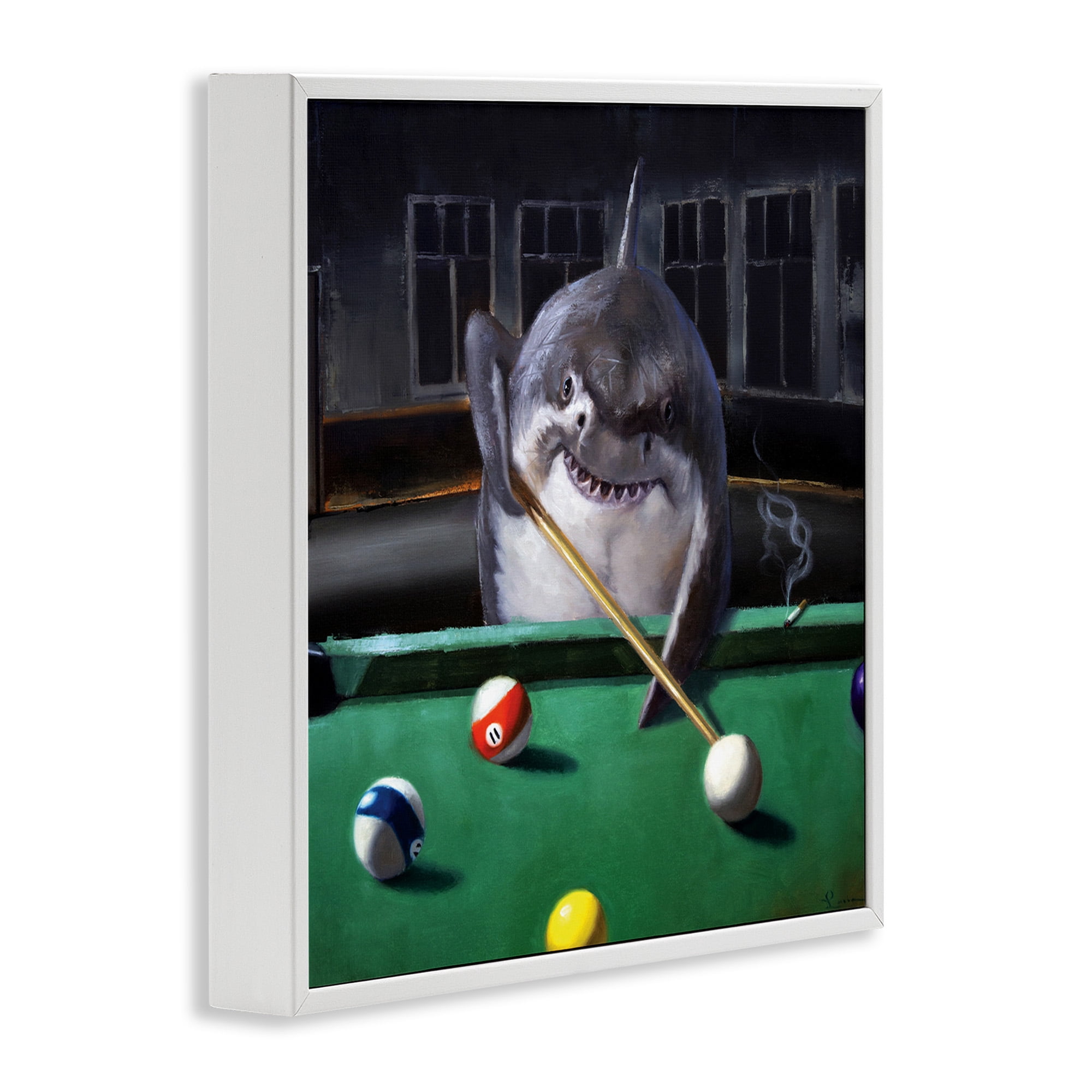 Stupell Industries Pool Shark Animal Pun Animals & Insects Painting White Framed Art Print Wall Art, 12 x 12