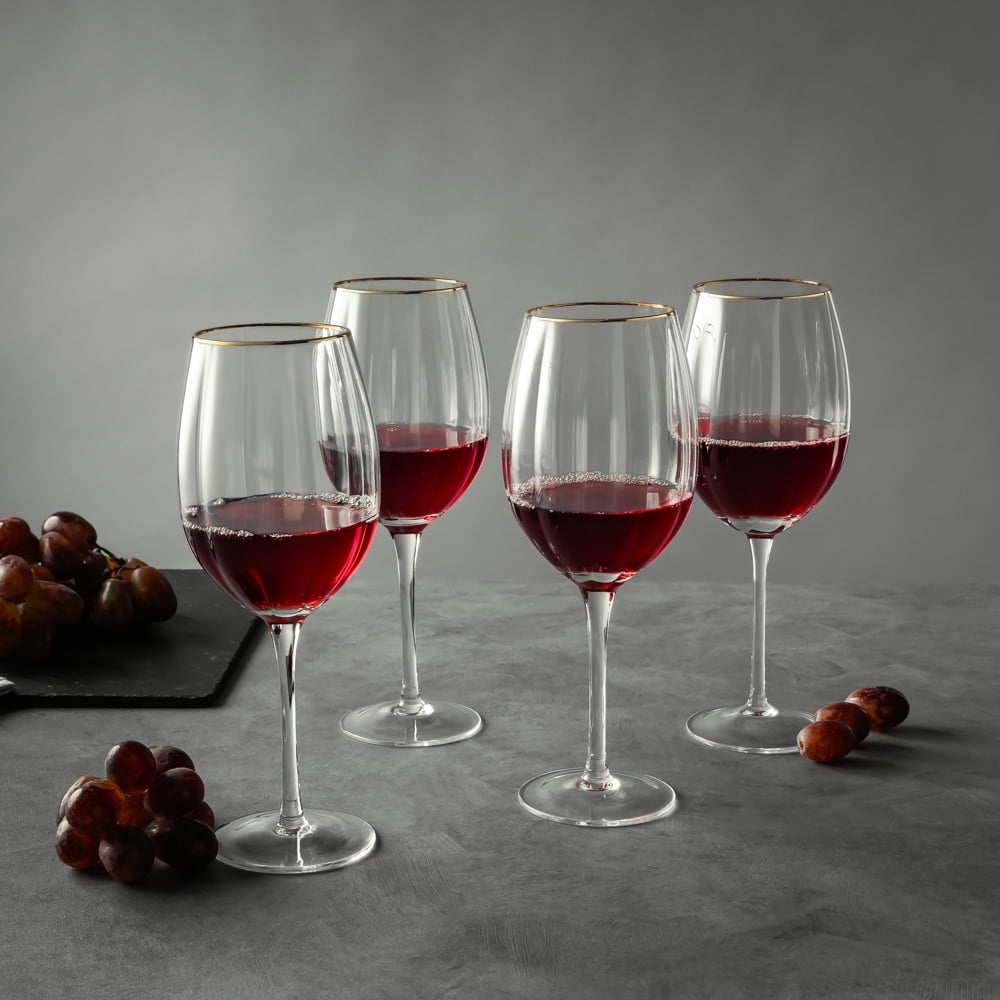Thyme & Table Scalloped Wine Glasses with Gold Rim, Set of 4