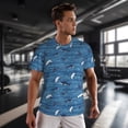 thumbnail image 3 of Wukai Sharks on White Blue Striped Print Men's Short-Sleeved Mesh T-Shirt,Quick-Dry Short Sleeve Workout T-Shirt-Medium, 3 of 8