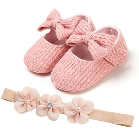 

Toddler Baby Girls Prewalker Flower Bowknot Princess Shoes+Headband Set Pink 11