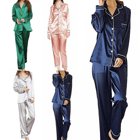 

Merqwadd Women Lady Silk Satin Pajamas Set Pyjama Sleepwear Nightwear Loungewear Homewear