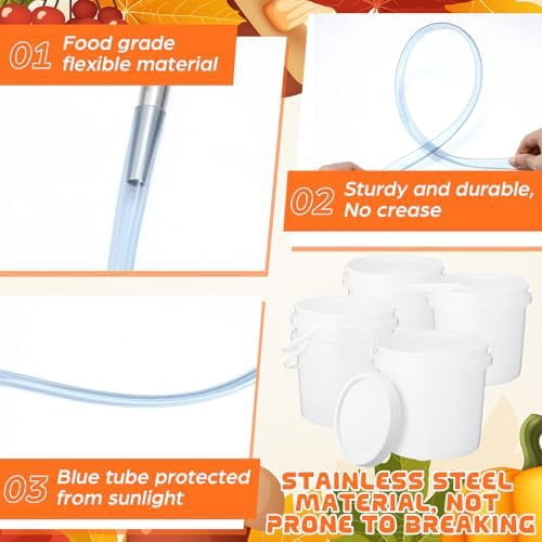 4 Sets Maple Syrup Tapping Kit Included 4 Buckets with Lid, 4 Metal Taps, 4 Filters, 1 Tube(32.8 Ft), 1 Tap & Drill Bit for Experts or Beginners Maple Birch Syrup Collection Supplies