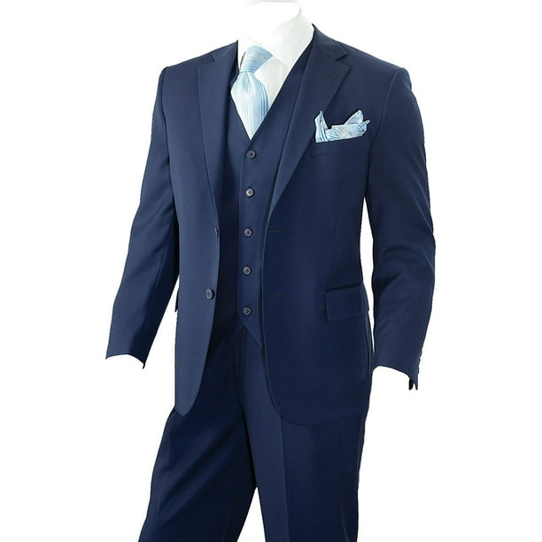 Suit USA Men's 3 Piece Solid 2 Button Regular Fit Suit