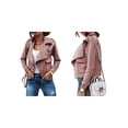 thumbnail image 3 of Women'S Long-Sleeved Lapel Short Jacket Fall Winter Solid Color Deerskin Button Jacket Dark Pink S, 3 of 7