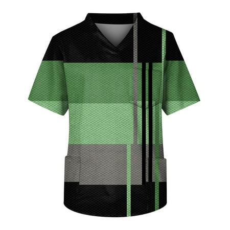 

Umitay Plus Size Scrubs Men s Short Sleeve V Neck Small Animals Print Chest Pocket Carer Top