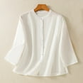 thumbnail image 2 of Womens Trendy Linen Tops Long Sleeve Button Up Shirts Chinese Style Lightweight Casual Loose Blouses (XL, White), 2 of 7