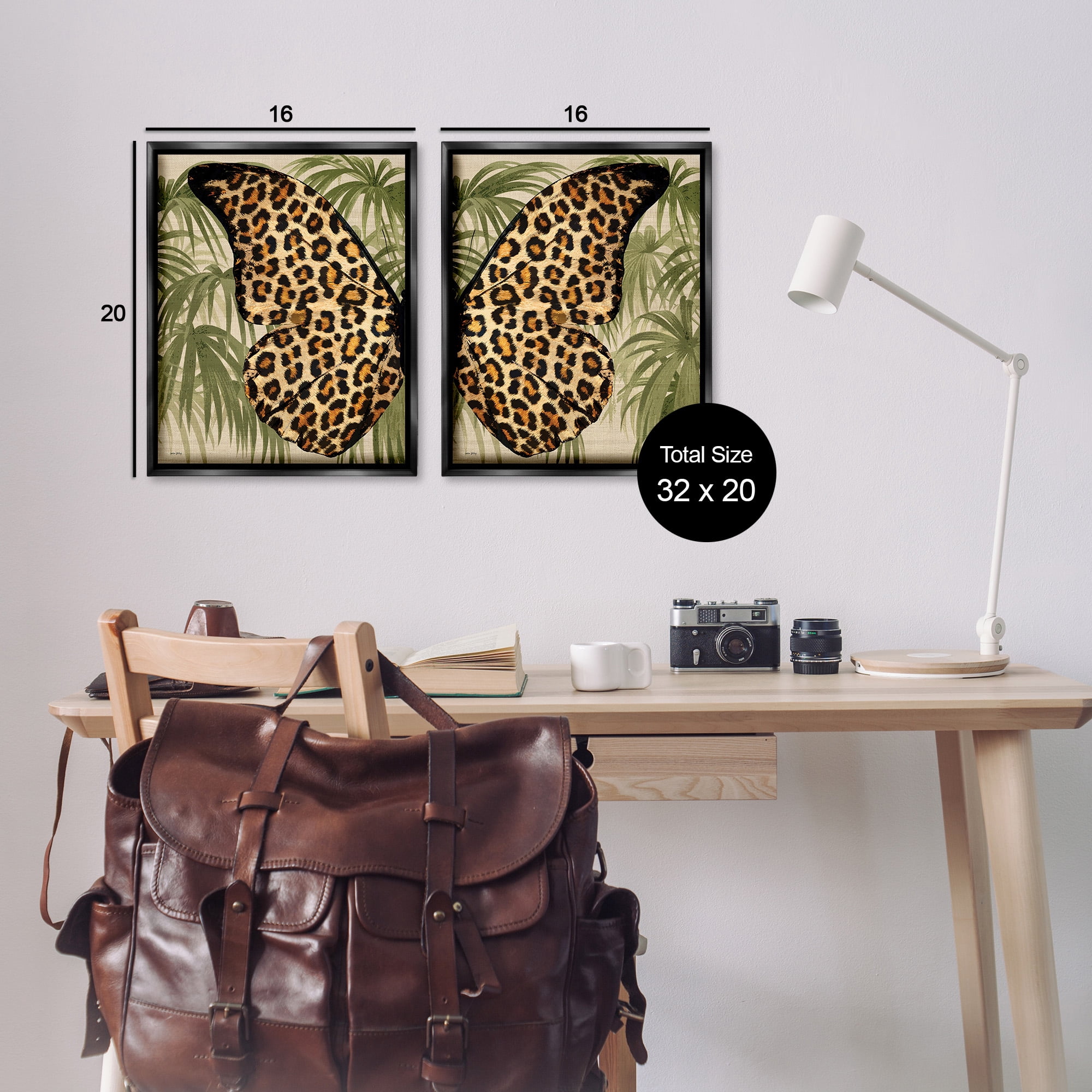 Stupell Industries Cheetah Butterfly Wings Animals & Insects Painting Black Floater Framed Canvas Art Print Wall Art, 17 x 21, Set of 2