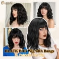 thumbnail image 2 of Creamily 14"Black Wig for Women Short Wavy Curly Bob Wigs with Bangs Natural Black Hair Wigs Heat Resistant Synthetic Wigs, 2 of 9