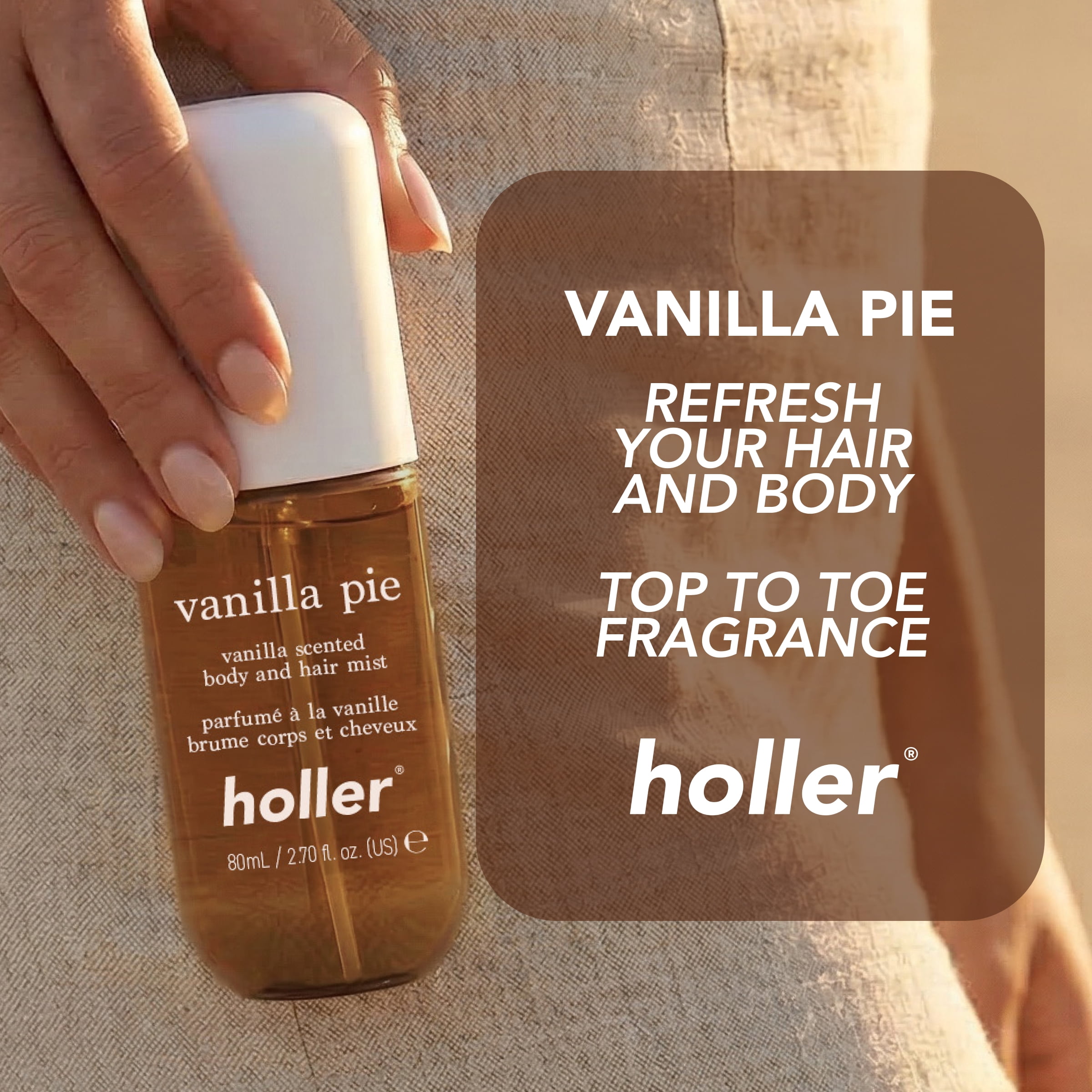 Holler Vanilla Pie Body and Hair Fragrance Mist, Vanilla Scented,  2.7 fl oz