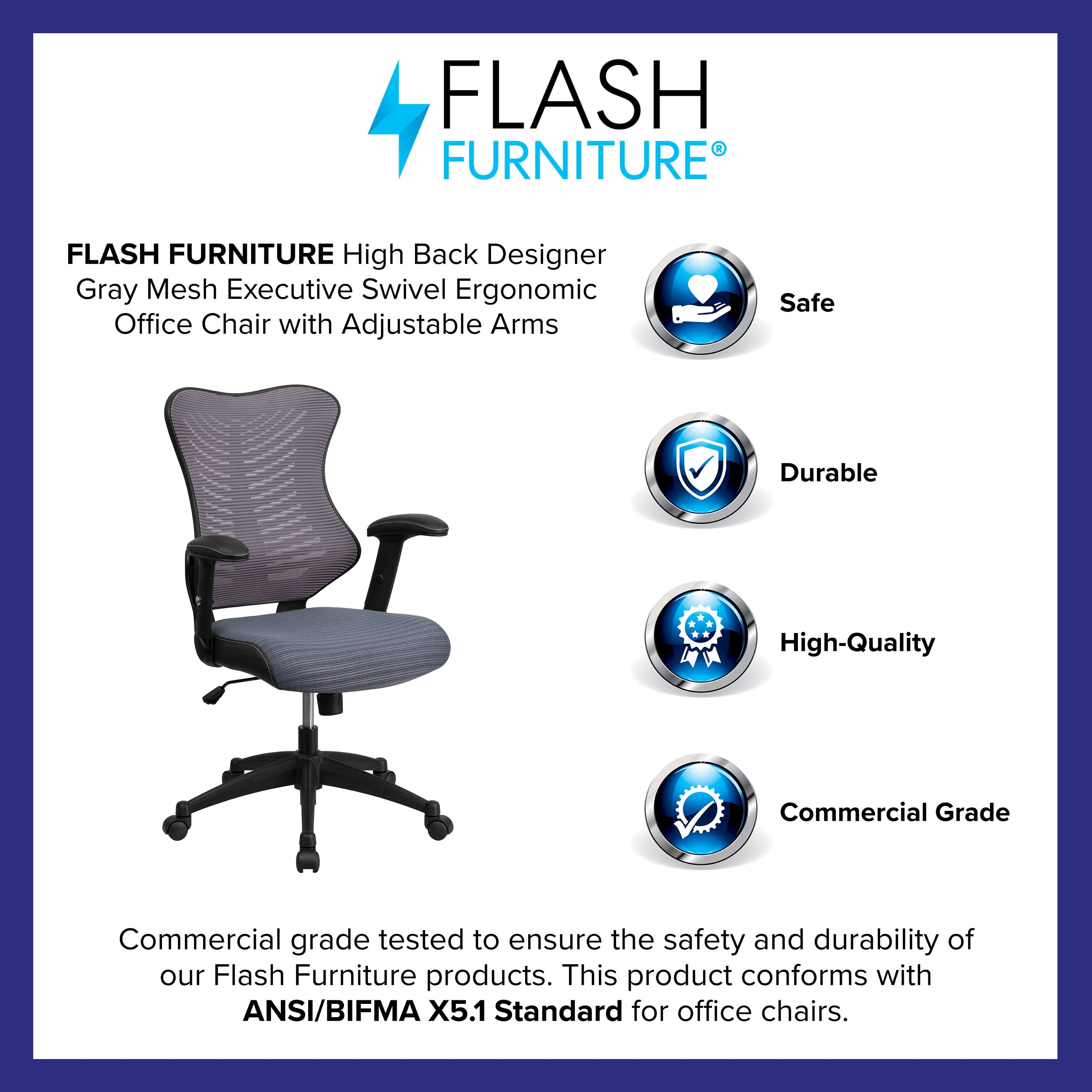 Flash Furniture High Back Designer Gray Mesh Executive Swivel Ergonomic Office Chair with Adjustable Arms