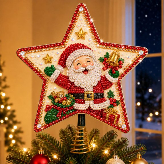 Clearance! DIY Sparkling Christmas Star Tree Topper, Christmas Pearl Art Kits for Adults, Pearl Diamond Art Diy Kits DIY (Santa)