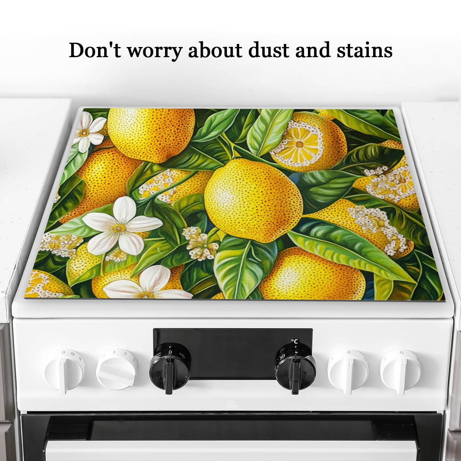 Square Stove Top Covers for Electric Stove,Yellow Lemon Print, Heat Resistant Ceramic Cooktop Cover, Induction Mat, Non-slip Foldable Decoration pad for Kitchen RV (28×20 Inch)