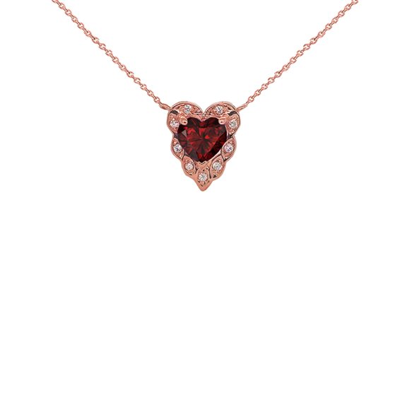 HALO DIAMOND HEART-SHAPED PERSONALIZED GENUINE BIRTHSTONE AND NECKLACE IN ROSE GOLD : 10K Pendant with 18" chain Aquamarine (March)
