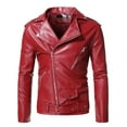 thumbnail image 1 of Dagegui Veste de Motard en Cuir Pu pour Hommes Veste de Moto à Fermeture Éclair à Revers Mode Urbaine Rouge TTP, 1 of 6