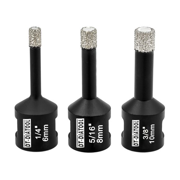 DT-DIATOOL Noyau de Perceuse à Diamant - Scie à Trou Brassée pour Aspirateur 6 8 10mm 3 Pcs avec Filetage 5/8 Pouces-11 pour Carrelage en Céramique Marbre Granit Pierre Brique