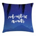thumbnail image 1 of Adventure Awaits Throw Pillow Cushion Cover, Inspirational Saying about Travel and Vacation with Stars Night Sky, Decorative Square Accent Pillow Case, 20 X 20 Inches, Violet Blue White, by Ambesonne, 1 of 2