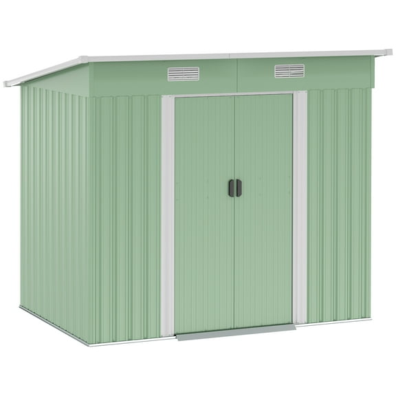 Outsunny Outdoor Storage Shed, Garden Shed with Lockable Doors, Light Green