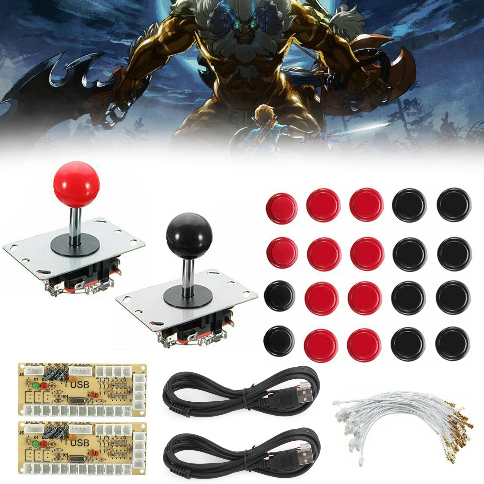 LED Button 2x Joystick 28x Kable USB Encoder Set für Arcade PC Game DIY es 