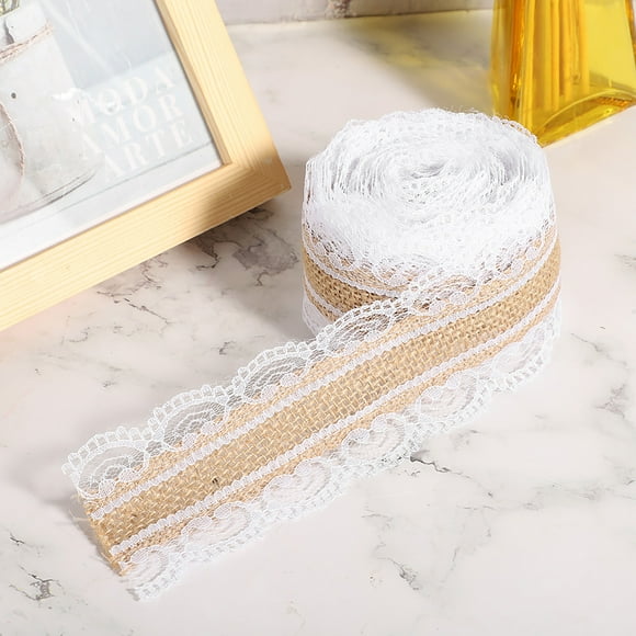 Rouleau de Lin en Dentelle, Multi-Usage avec Ruban en Toile de Jute Naturel, pour Emballage Cadeau Mariage 1, 2, 3, 4