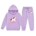 thumbnail image 2 of Tfken Toddler Child Girls Outfit Set Cartoon Print Long Sleeve Hoodies Sweatpants Daily Wear Purple Outfits Sets Size 8-9 Years, 2 of 4