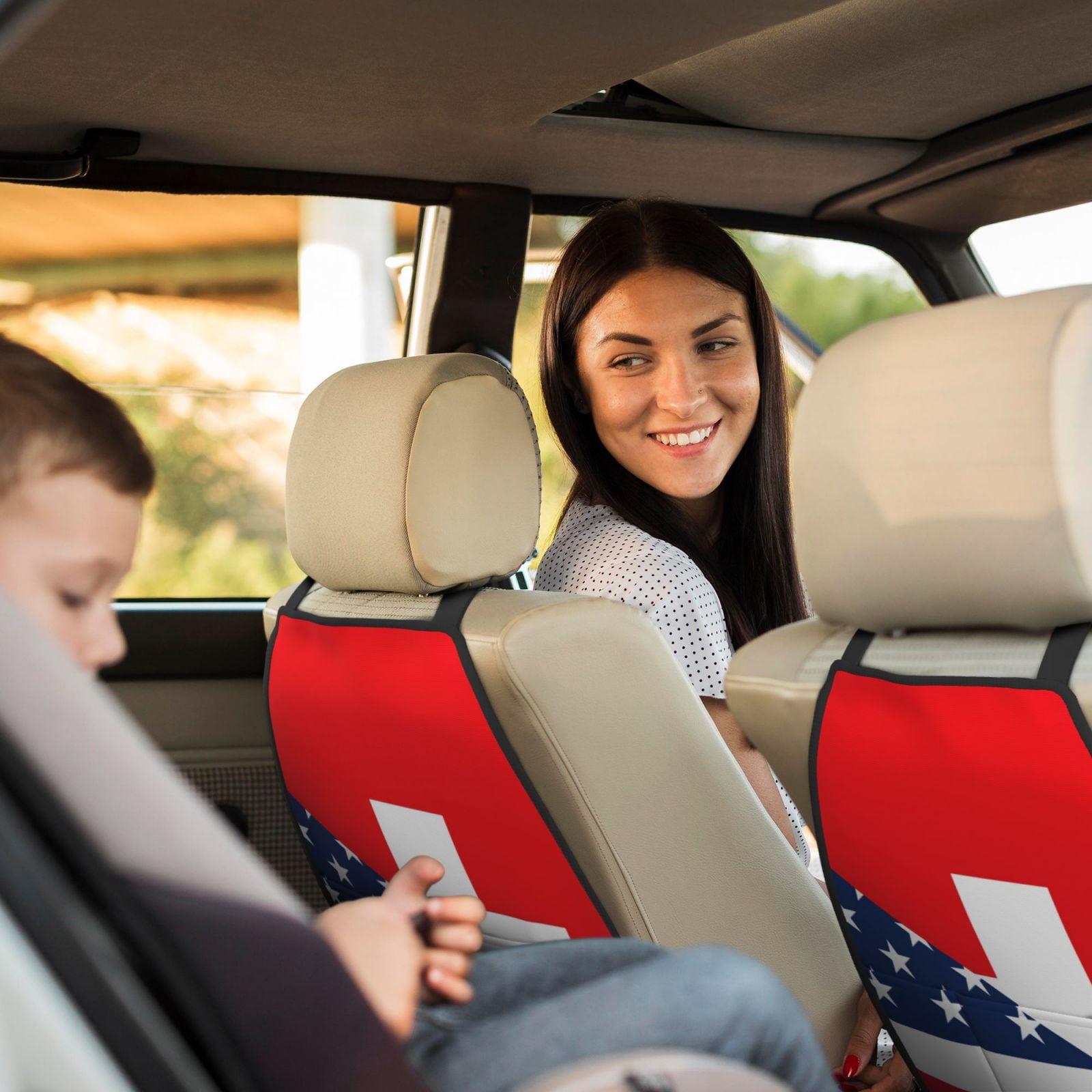 Xecao USA Switzerland Pattern Car Seat Back Protector 2 Pack Large Capacity Pocket, Kick Mats Back Seat Protector