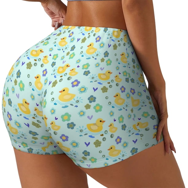 Balery Duck Cartoon Pantalones cortos de entrenamiento estampados para mujer, sin costuras, ajustados, para gimnasio, yoga, correr, deportes, ejercicio activo, fitness.-Small