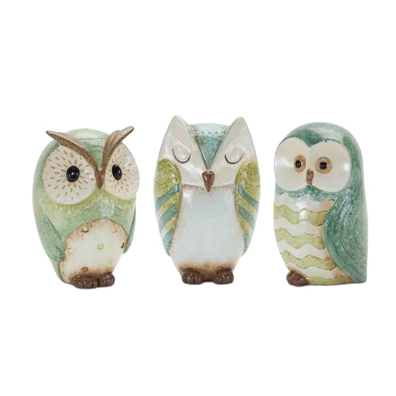 Melrose Set of 3 Green and Blue Owl Tabletop Figurines 7.25"