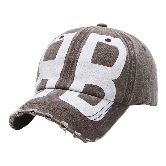 Women Mens Baseball Cap Womens Distressed Washed Denim Soft Top Letter Print Sun Hat Adjustable Running Workouts Coffee One Size