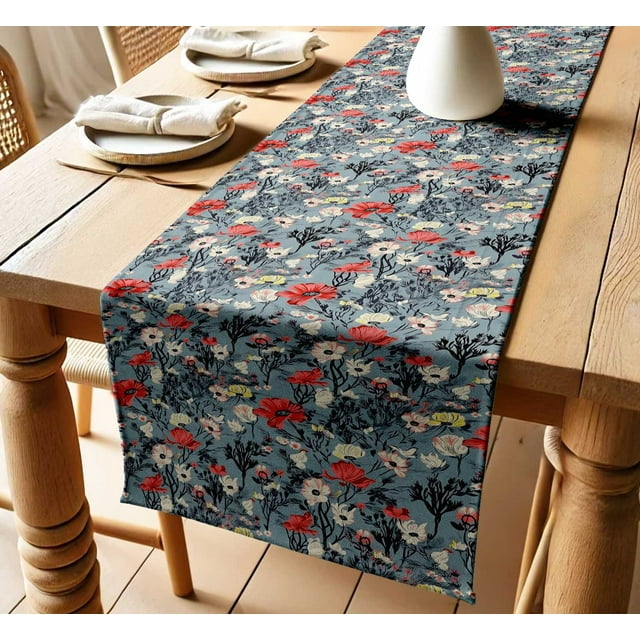 Vargottam Twill Cotton Table Runner Premium Florals Print Table Decor Soft & Durable, 14-Inch Wide Machine Washable For Boho, Farmhouse, Rustic Interiors