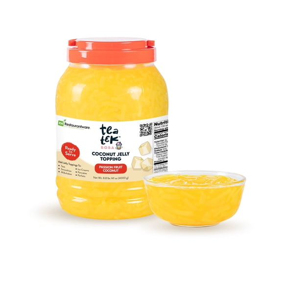 Restaurantware-Tea Tek 8.8 Pound Passion Fruit Coconut Jelly, 4 Passion Fruit Coconut Boba Jelly Jars - No Cooking Required, For Various Beverages, Edible Topping For Bubble Tea, Smoothies
