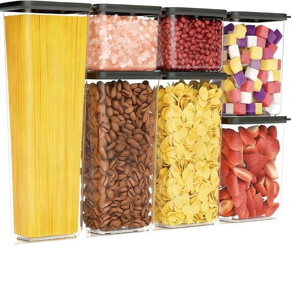 ABNALF Containers for household or kitchen use,Airtight Food Storage Containers Set, BPA Free Plastic Dry Food Canisters for Kitchen Pantry Organization and Storage Ideal for Cereal (Black)