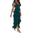 thumbnail image 2 of ZAXARRA Women Long Bodycon Dress Solid Color Square Neck Sleeveless Tight Dress Summer Ruffles Side Slit Party Dress, 2 of 5