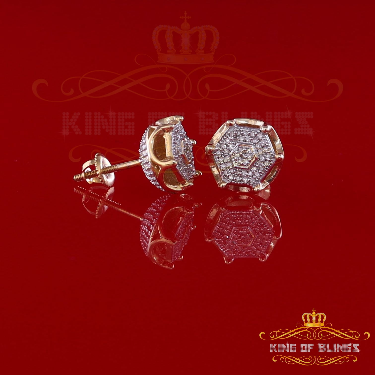 King of Bling's 10K Real Yellow Gold Real Diamond 0.20CT Men's/Women's Stud Micro Earring