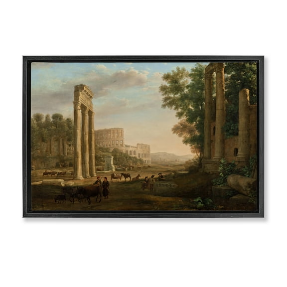 Stupell Industries Classic Claud Ruins of Roman Forum Buildings & Architecture Painting Black Floater Framed Canvas Art Print Wall Art, 25 x 17