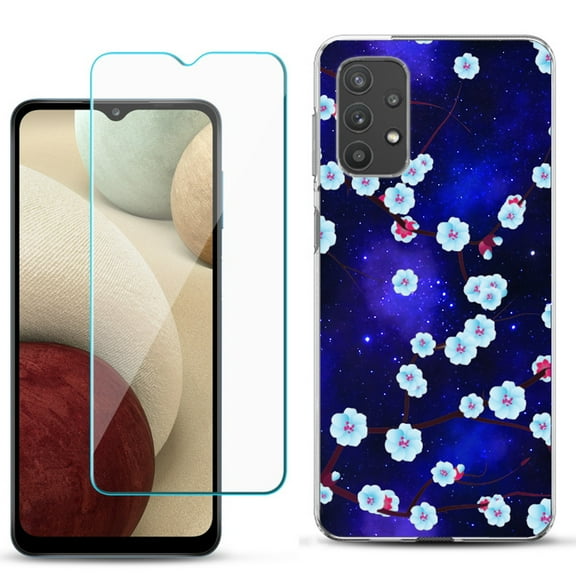 Slim-Fit TPU Phone Case compatible with Samsung Galaxy A32 5G, with Tempered Glass Screen Protector, by OneToughShield ® - Blossom Stars